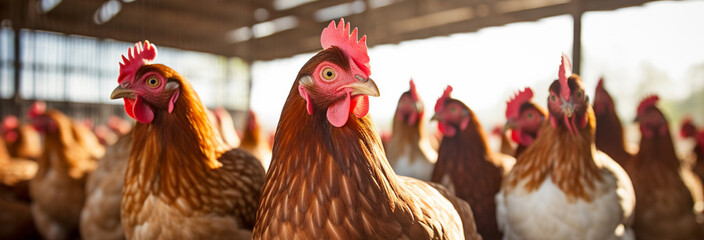 chickens in a farm - obrazy, fototapety, plakaty