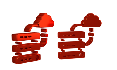 Red Network cloud connection icon isolated on transparent background. Social technology. Cloud computing concept.