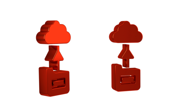 Red Cloud technology data transfer and storage icon isolated on transparent background.