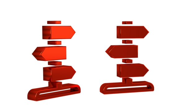 Red Road traffic sign. Signpost icon isolated on transparent background. Pointer symbol. Isolated street information sign. Direction sign.