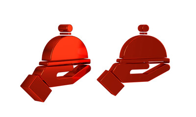 Fototapeta premium Red Covered with a tray of food icon isolated on transparent background. Tray and lid sign. Restaurant cloche with lid.