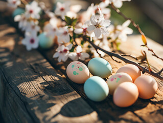 Classic Easter Charm with Cherry Blossoms and Pastel Eggs