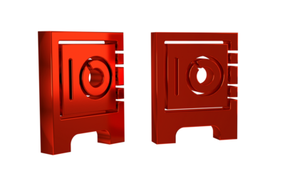 Red Safe icon isolated on transparent background. The door safe a bank vault with a combination lock. Reliable Data Protection.
