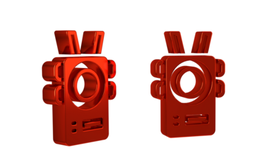 Red Police body camera icon isolated on transparent background.