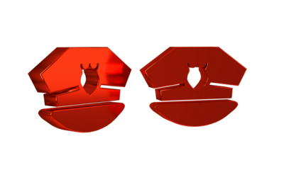 Red Police cap with cockade icon isolated on transparent background. Police hat sign.