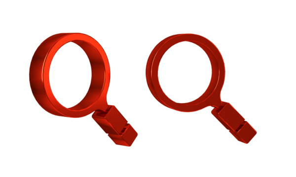 Red Magnifying glass with search icon isolated on transparent background. Detective is investigating.
