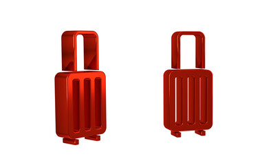 Obraz premium Red Suitcase for travel icon isolated on transparent background. Traveling baggage sign. Travel luggage icon.