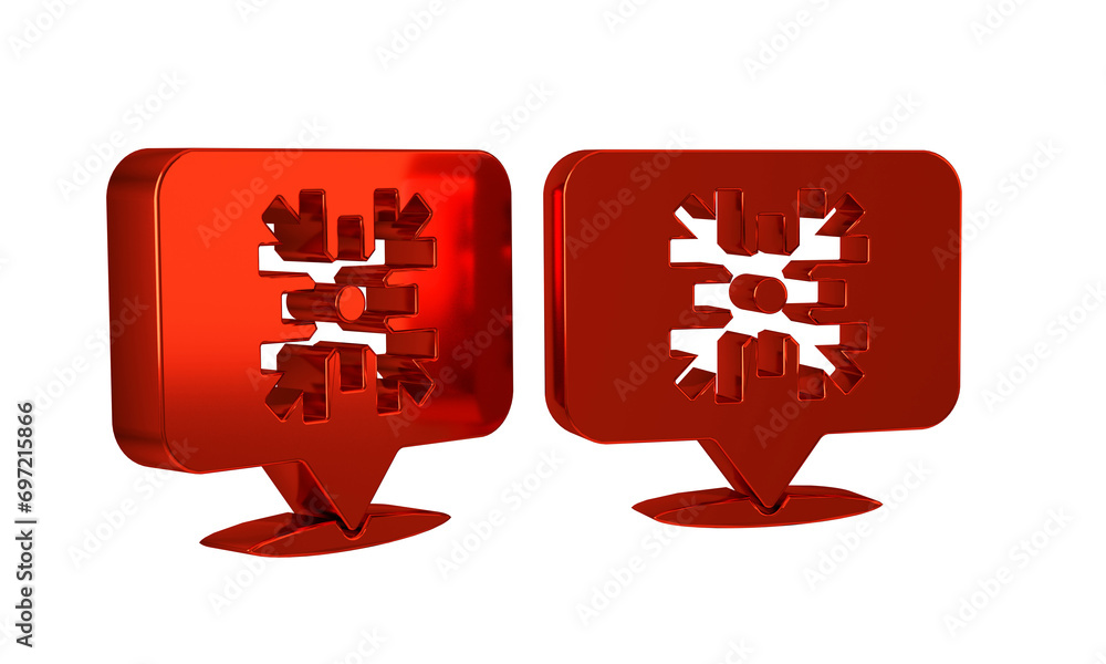 Poster red snowflake with speech bubble icon isolated on transparent background. merry christmas and happy 