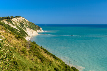 The coastline of mount Conero in the Mezzavalle beach area, near Ancona, during the summer