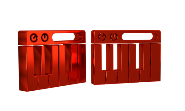 Red Music synthesizer icon isolated on transparent background. Electronic piano.