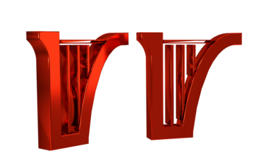 Red Harp icon isolated on transparent background. Classical music instrument, orhestra string acoustic element.