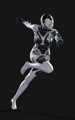 Fototapeta na wymiar 3d Illustration of A woman AI cyborg pose on black background with clipping path. AI project.