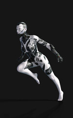 3d Illustration of A woman AI cyborg pose on black background with clipping path. AI project.
