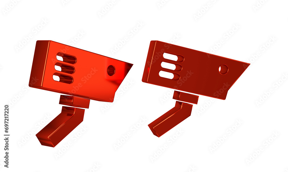 Poster red security camera icon isolated on transparent background.