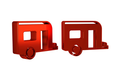 Red Rv Camping trailer icon isolated on transparent background. Travel mobile home, caravan, home camper for travel.