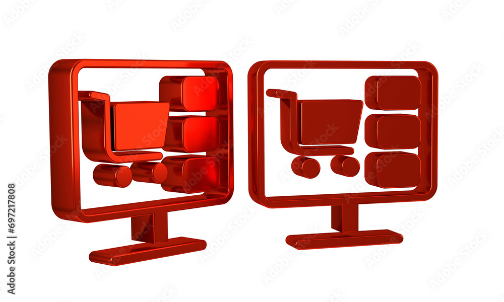 Poster red shopping cart on screen computer icon isolated on transparent background. concept e-commerce, e-