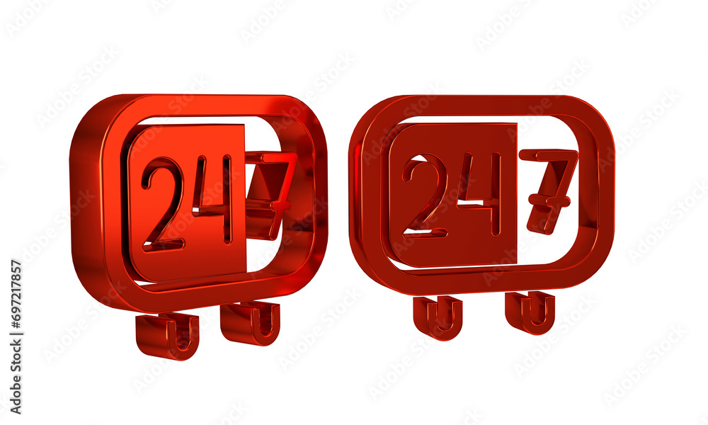 Poster red clock 24 hours icon isolated on transparent background. all day cyclic icon. 24 hours service sy