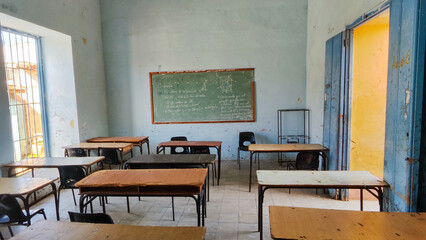 View at an empty classroom on Trinidad, Cuba