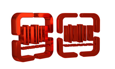 Red Scanner scanning bar code icon isolated on transparent background. Barcode label sticker. Identification for delivery with bars.