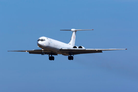 Luqa, Malta - May 25, 2017: Rada Airlines Ilyushin Il-62MGr (REG: EW-450TR) landing runway 31. This aircraft is extremely rare nowadays!