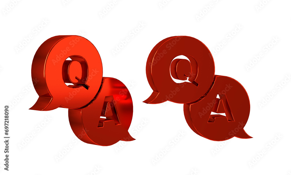 Poster red speech bubbles with question and answer icon isolated on transparent background. q and a symbol.