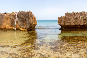 Fototapeta na wymiar Beautiful day on the beach in Rimel, Bizerte, Tunisia