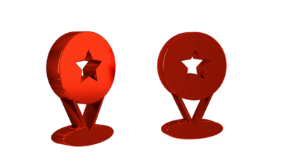 Red Map pointer with star icon isolated on transparent background. Star favorite pin map icon. Map markers.