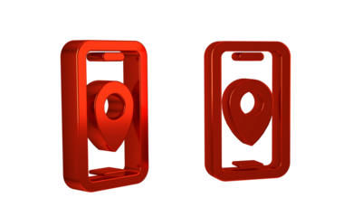 Red Infographic of city map navigation icon isolated on transparent background. Mobile App Interface concept design. Geolacation concept.