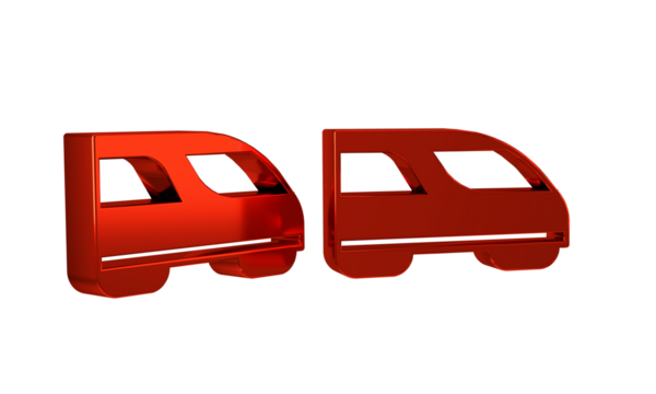Red High-speed train icon isolated on transparent background. Railroad travel and railway tourism. Subway or metro streamlined fast train transport.