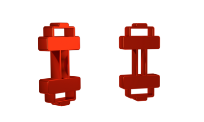 Red Dumbbell icon isolated on transparent background. Muscle lifting icon, fitness barbell, gym, sports equipment, exercise bumbbell.