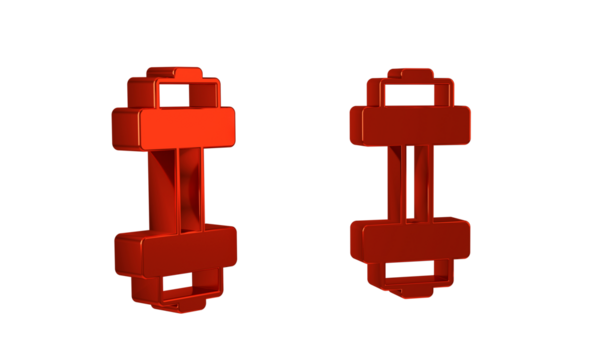 Red Dumbbell icon isolated on transparent background. Muscle lifting icon, fitness barbell, gym, sports equipment, exercise bumbbell.