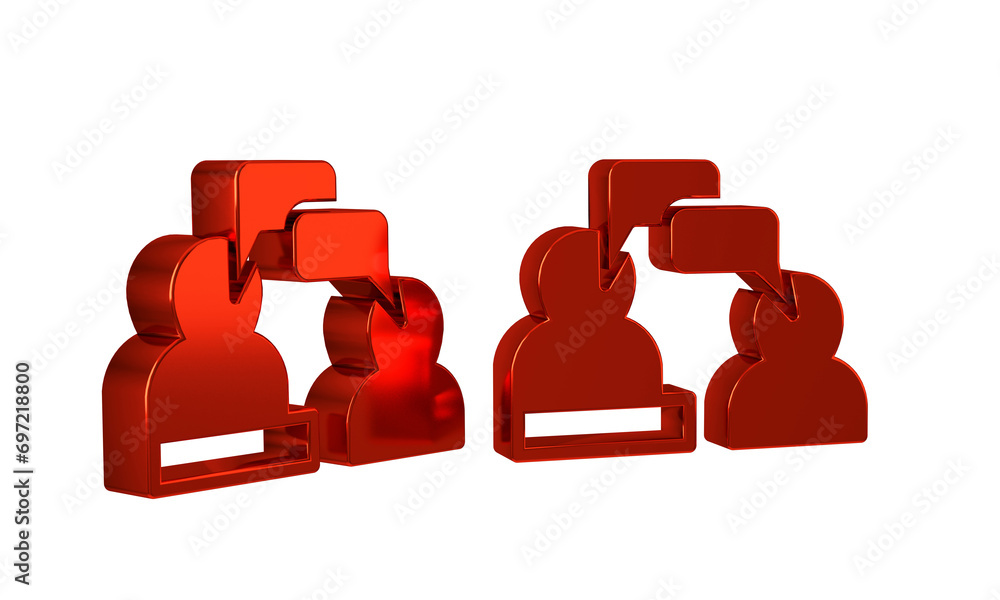 Poster red two sitting men talking icon isolated on transparent background. speech bubble chat. message ico