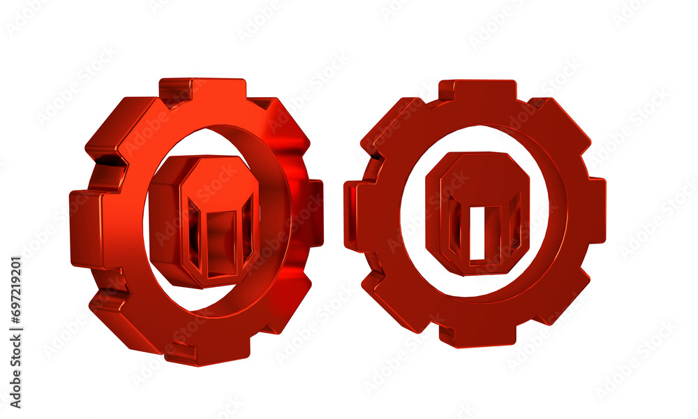 Poster red 3d printer setting icon isolated on transparent background. 3d printing.