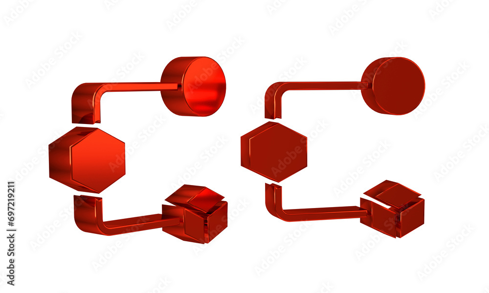 Aufkleber red isometric cube icon isolated on transparent background. geometric cubes solid icon. 3d square si