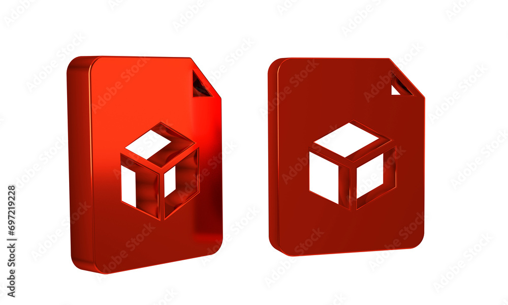 Poster red isometric cube file icon isolated on transparent background. geometric cubes solid icon. 3d squa