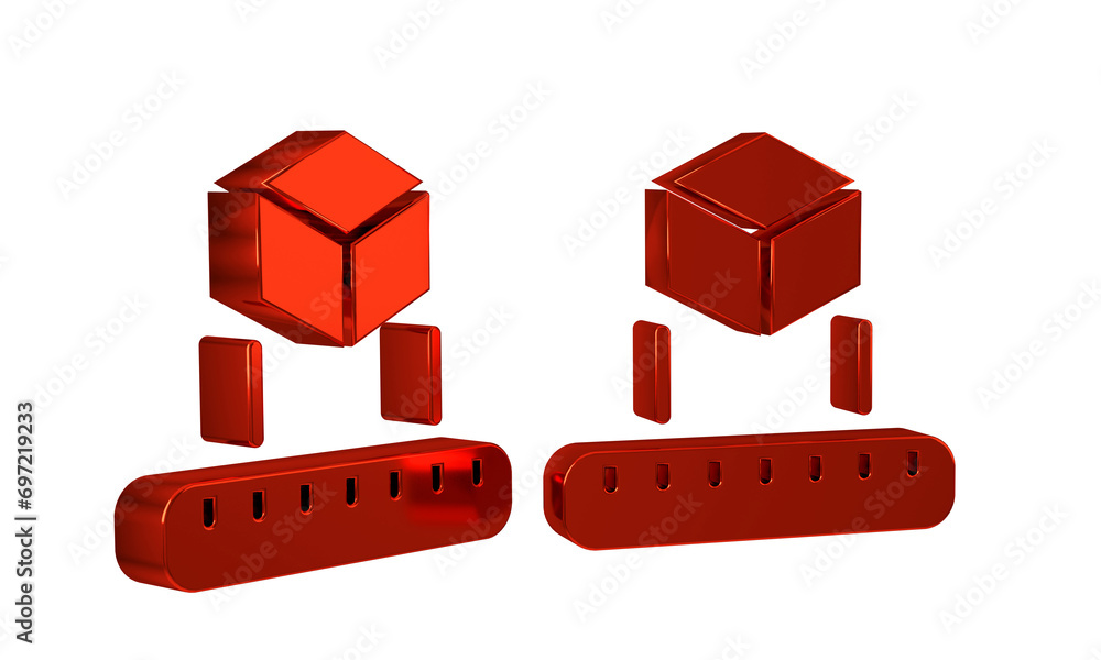 Poster red isometric cube icon isolated on transparent background. geometric cubes solid icon. 3d square si