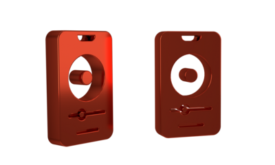 Red Music player icon isolated on transparent background. Portable music device.