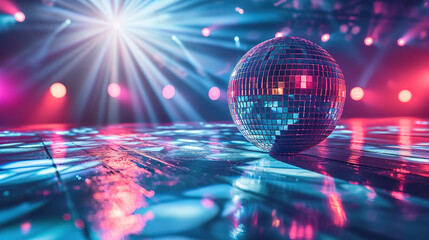 Stage of the disco with shimmering ball.	
 - obrazy, fototapety, plakaty