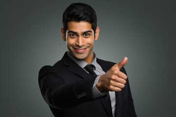 young indian businessman showing thumbs up