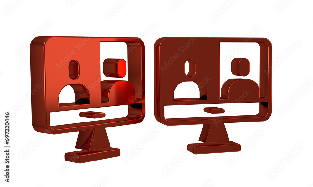 Poster red video chat conference icon isolated on transparent background. computer with video chat interfac