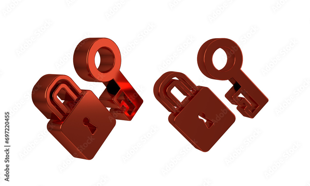 Poster red lock with key icon isolated on transparent background. love symbol and keyhole sign.