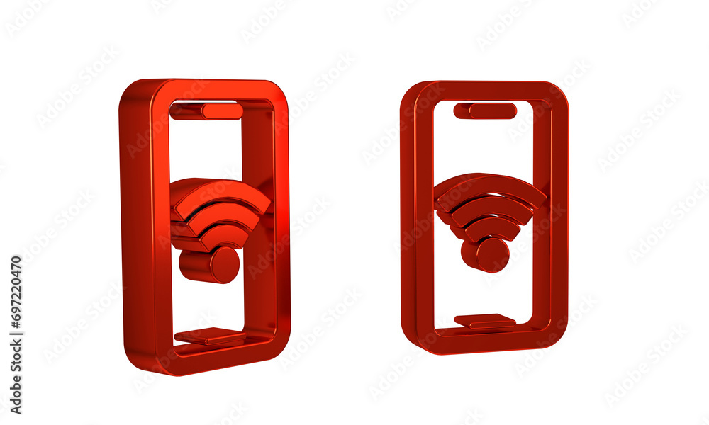 Poster red smartphone with free wi-fi wireless connection icon isolated on transparent background. wireless