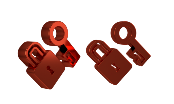 Red Lock with key icon isolated on transparent background. Love symbol and keyhole sign.