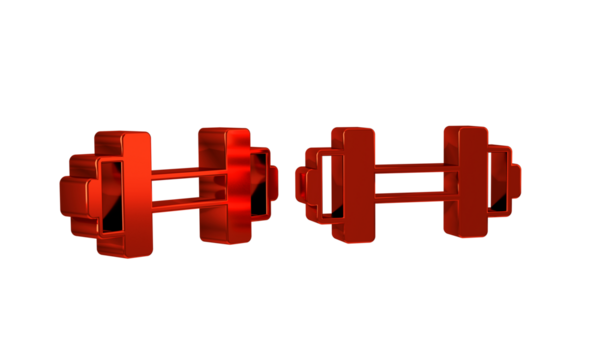 Red Dumbbell icon isolated on transparent background. Muscle lifting, fitness barbell, sports equipment.
