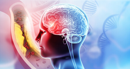 Human brain anatomy. brain stroke. 3d illustration. - obrazy, fototapety, plakaty