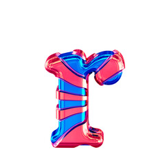 Blue symbol with pink horizontal thin straps. letter r
