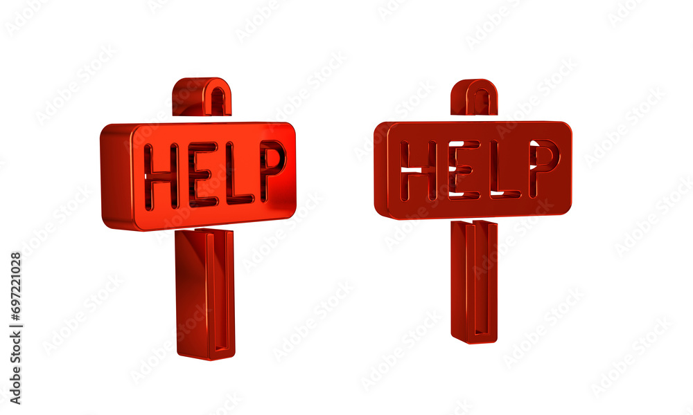 Poster red ask for help text icon isolated on transparent background.