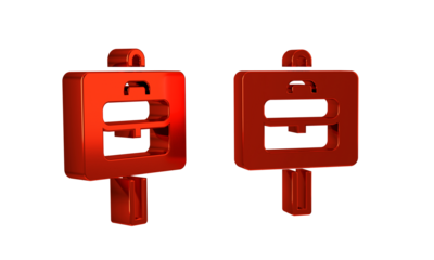 Red Magnifying glass with briefcase icon isolated on transparent background. Job hunting. Work search concept. Unemployment, head hunting, career.