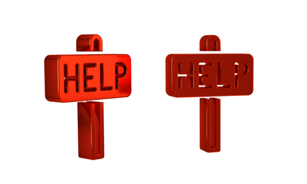Red Ask for help text icon isolated on transparent background.