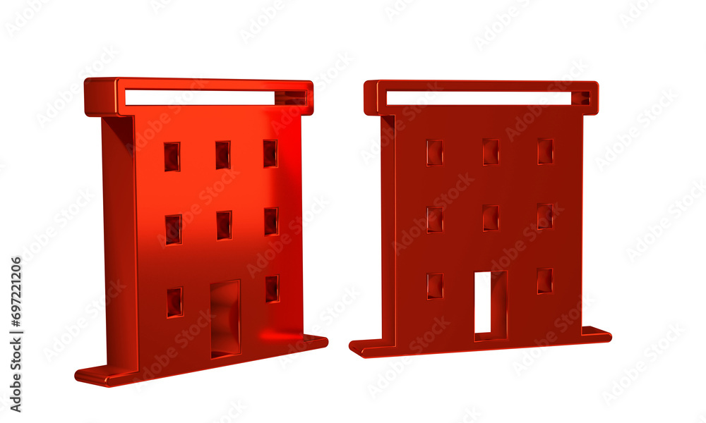 Poster red multi storey building icon isolated on transparent background.